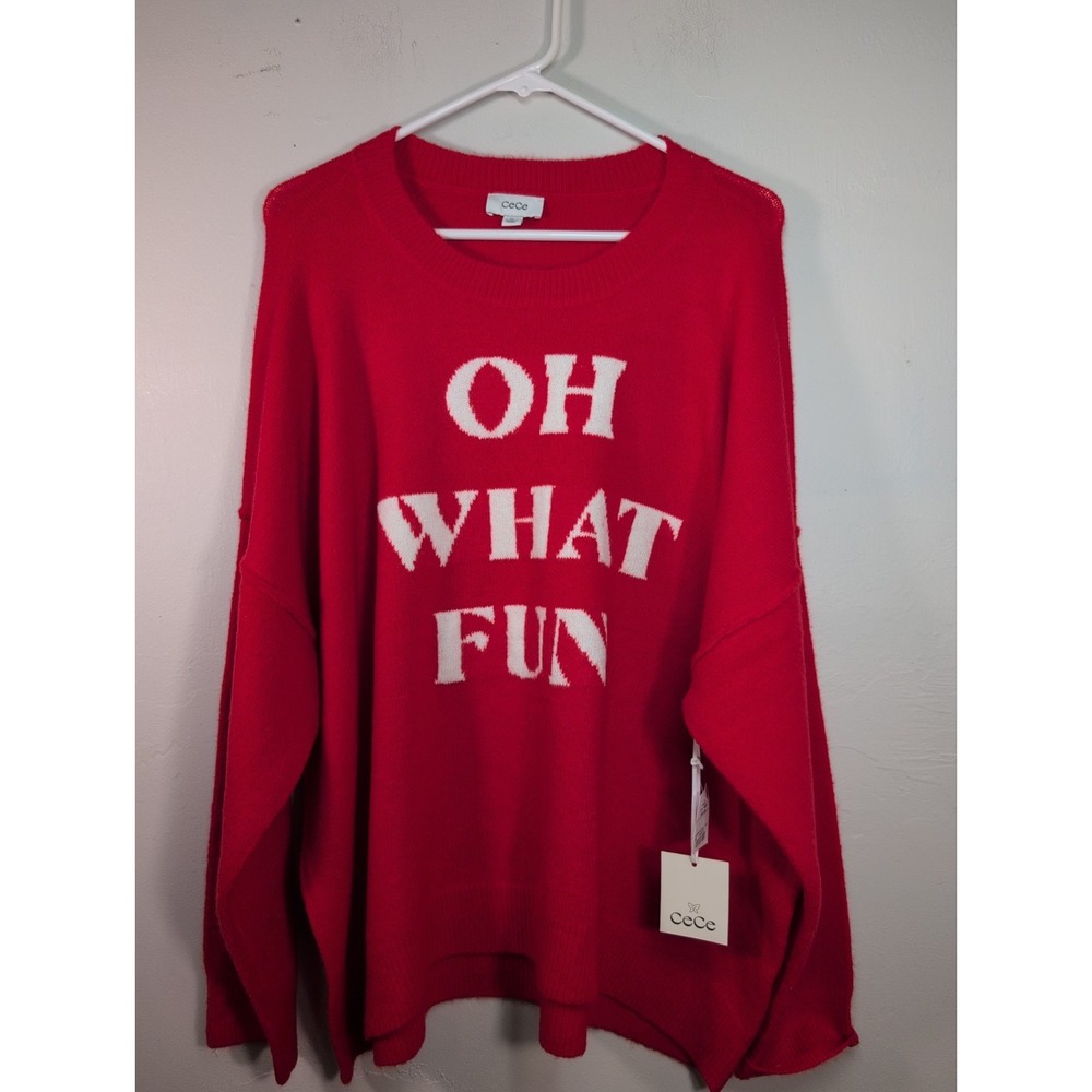 Ce Ce's Collegiate Knit Long Sleeve Crewneck Sweater Red XL NWT